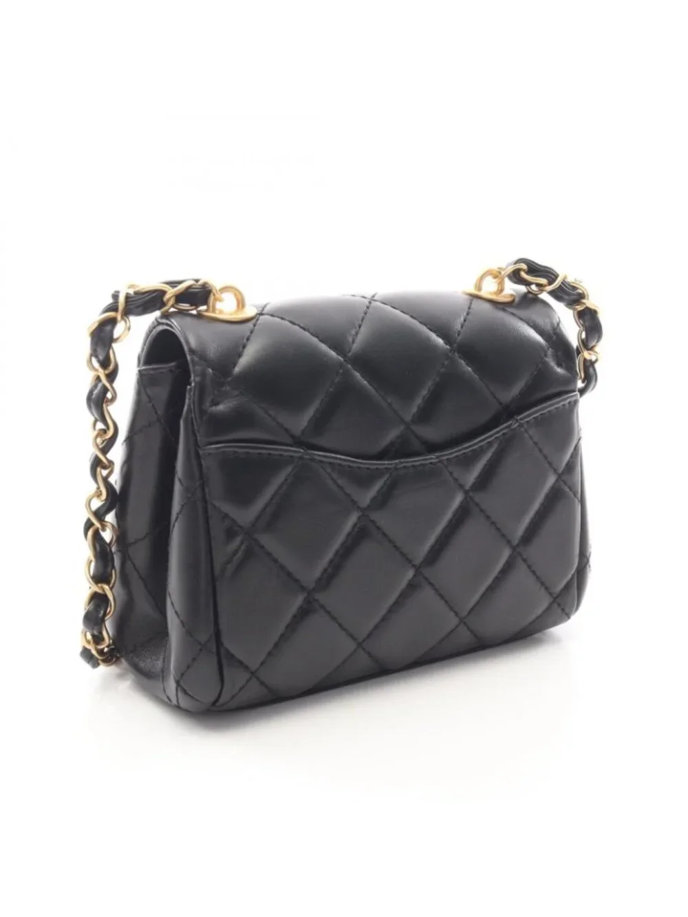 Chanel Shoulder Bag Quilted Small Flap Black Lambskin Chain